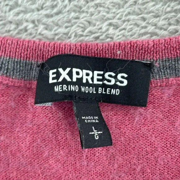 Express Merino Wool Blend V-Neck Sweater Womens Large Pink 3115 - Picture 4 of 8